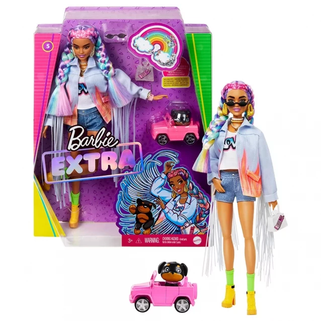 Кукла Barbie "Экстра" с радужными косичками (GRN29) - 7