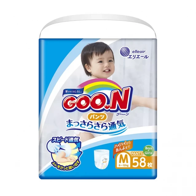 Трусики-підгузки GOO.N для дітей 6-12 кг (розмір M, унісекс, 58 шт) - 1