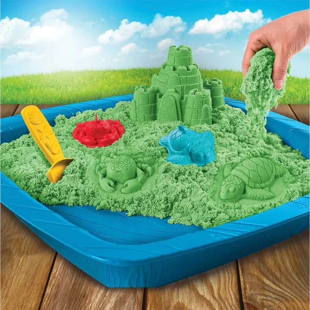 Набір піску для дитячої творчості - KINETIC SAND ЗАМОК З ПІСКУ (зелений, 454 г, формочки, лоток) - 7