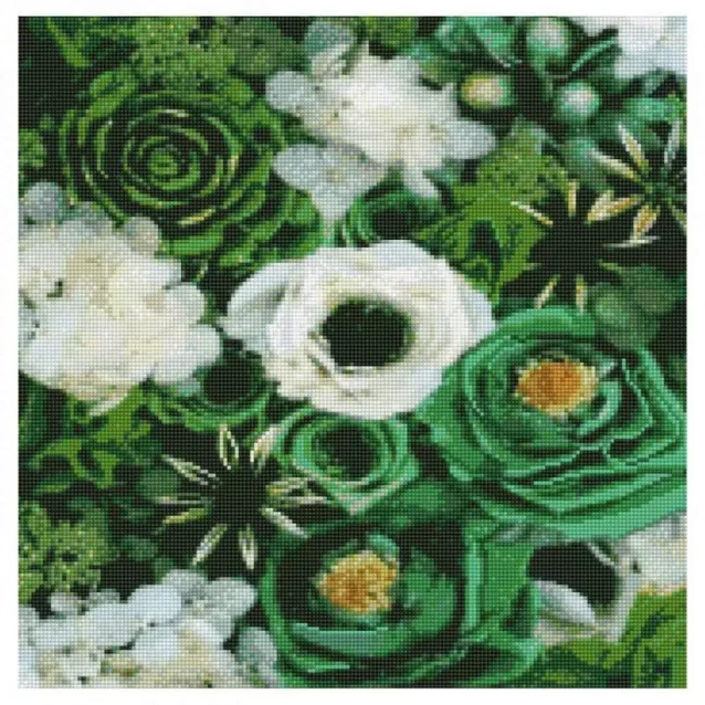 Алмазна картина Strateg Зелені відтінки квітів 50х50 см (GA0001) - 1