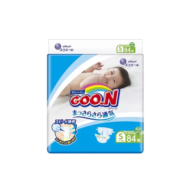 Подгузники GOO.N для детей 4-8 кг (размер S, на липучках, унисекс, 84 шт) - 1