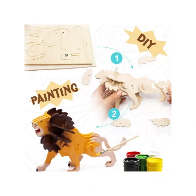 ROBOTIME 3D Painting Puzzle Lion / Конструтор-раскраска Лев - 1