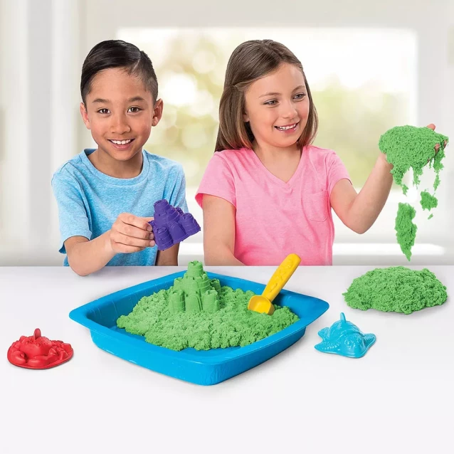 Набір піску для дитячої творчості - KINETIC SAND ЗАМОК З ПІСКУ (зелений, 454 г, формочки, лоток) - 2