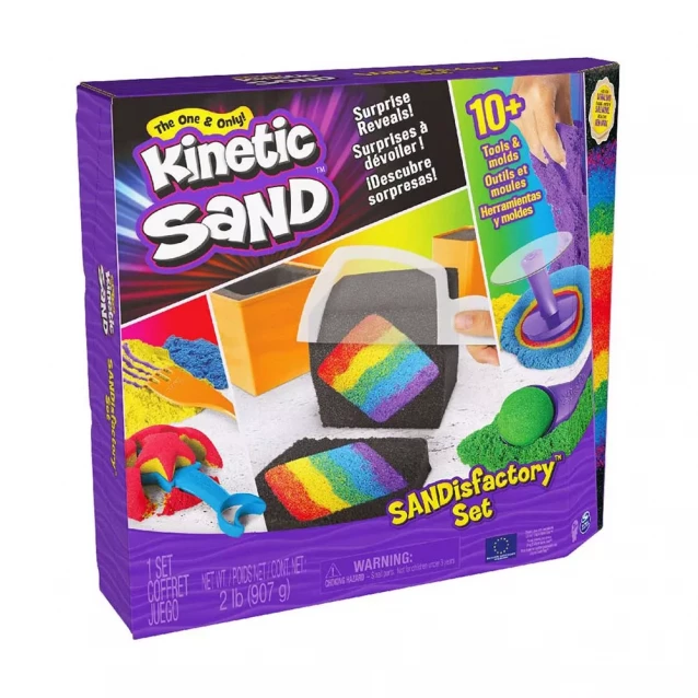 Набір піску для дитячої творчості - KINETIC SAND ФАБРИКА SANDISFACTORY (4 кольори, 907 g, аксес.) - 1