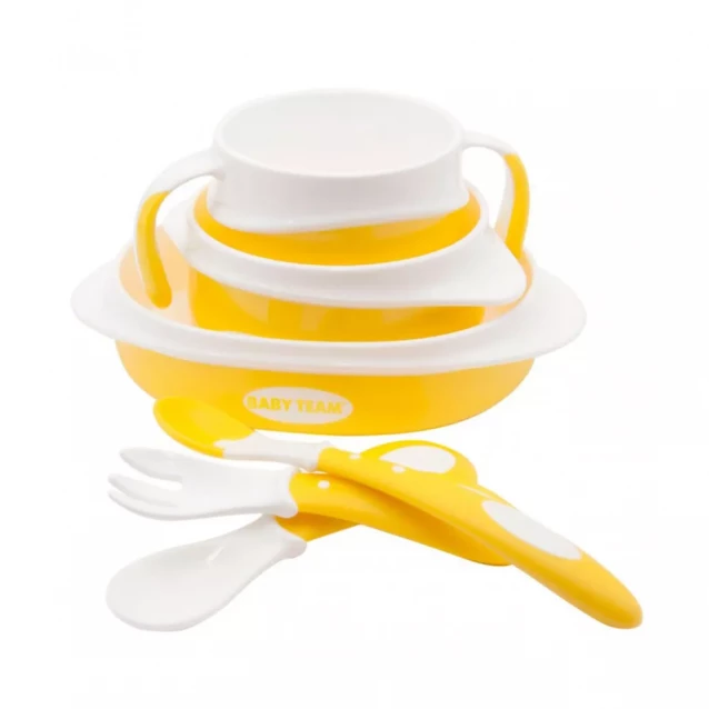 BABY TEAM Набір для годування (тарілка, миска, чашка, 2 ложки, виделка, нагрудник) 6090 - 1