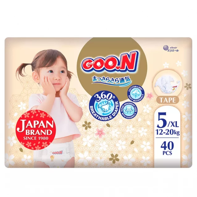 Підгузки Goo.N Premium Soft Розмір 5XL, 12-20 кг 40 од (F1010101-150) - 1
