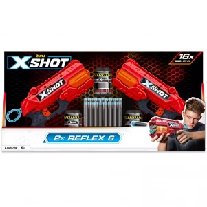 Red Набор скорострельных бластеров EXCEL Reflex Double (2 бластеря, 3 банки, 16 патронов) дитяча іграшка
