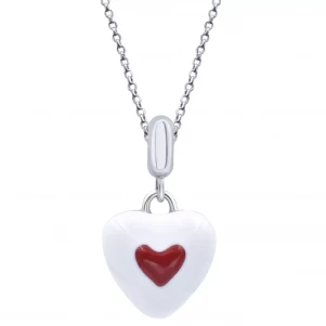 UMA&UMI Кулон Серце в серці біло-червоне (8х9 мм) Ювелірні прикраси