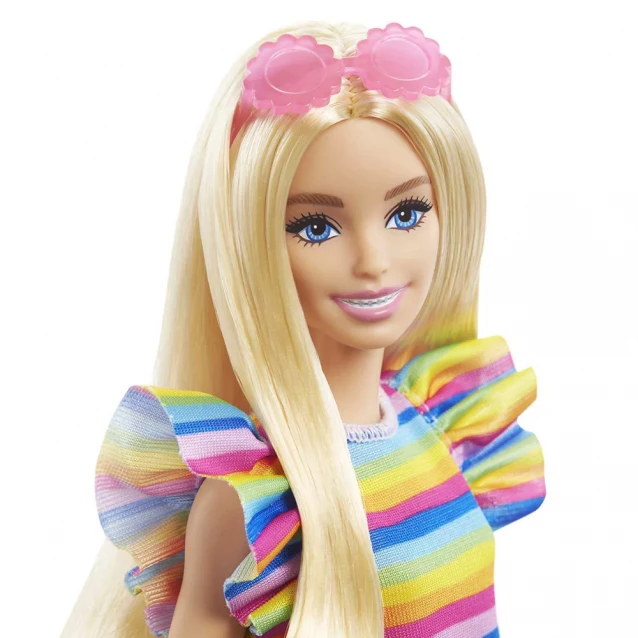 Лялька Barbie Модниця з брекетами у смугастій сукні (HPF73) - 2
