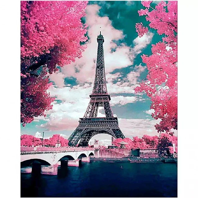 Алмазная картина «Эйфелева башня в цвету деревьев» - 1