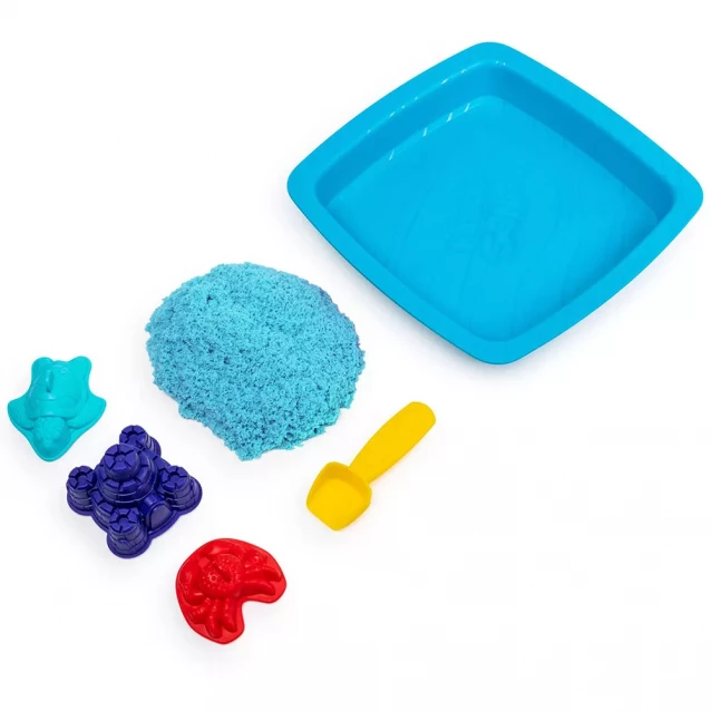 Набір піску для дитячої творчості - KINETIC SAND ЗАМОК З ПІСКУ (блакитний, 454 г, формочки, лоток) - 3