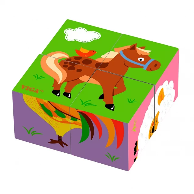 Дерев'яні кубики-пазл Фермерські звірята - 1