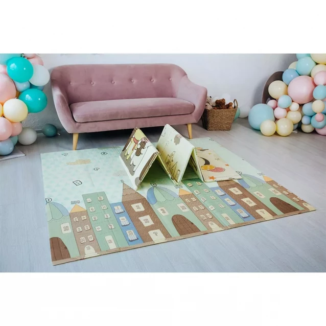 POPPET Дитячий двосторонній, складний килимок "Сплячі малюки та Чарівне місто", 150x180x1 см PP011-150 - 9