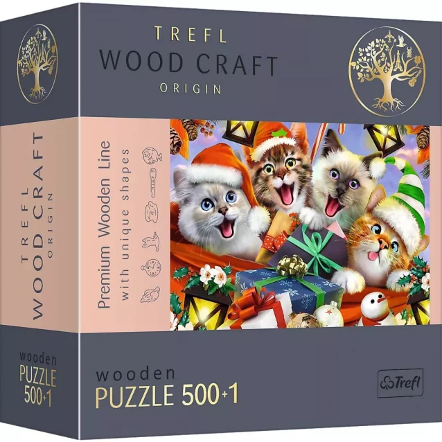 Пазли фігурні Trefl Різдвяні котики дерев'яні 500+1 ел (20172) - 1