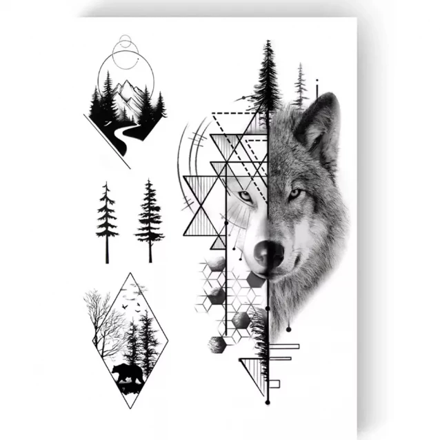 Тату Tattooshka Графический волк и лес (LB-117) - 2
