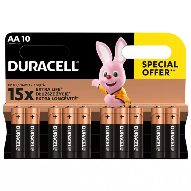 Батарейки щелочные Duracell LR06 MN1500 AA 10 шт (5016485/5015246/5014476/5006461/5002508) - 1
