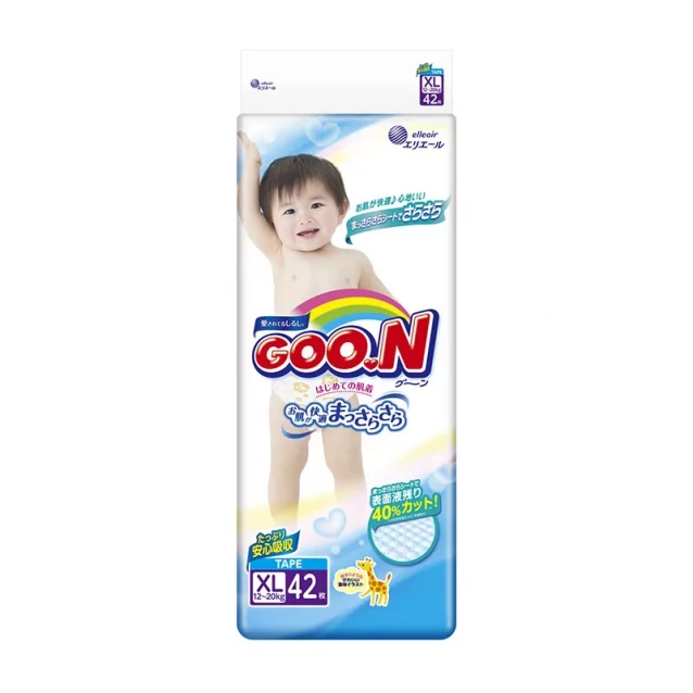 Підгузки GOO.N для дітей 12-20 кг (розмір Big (XL), на липучках, унісекс, 42 шт) - 1