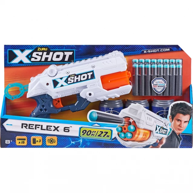 X-Shot Скорострельный бластер EXCEL Reflex 6 (3 банки, 16 патронов) - 1