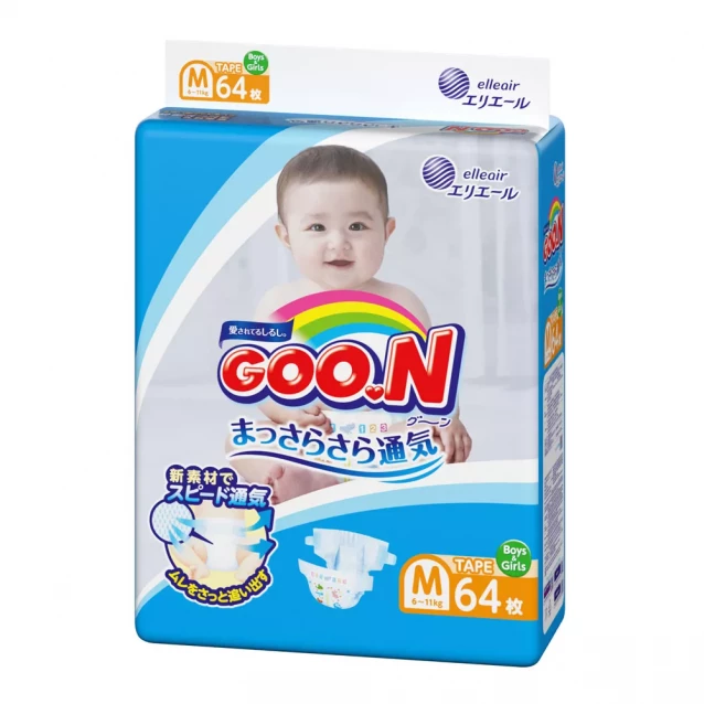 Підгузки Goo.N для дітей 6-11 кг, розмір M, на липучках, унісекс, 64 шт. (843154) - 5