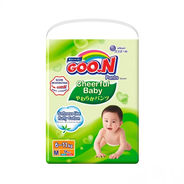 Підгузки-Трусики Goo.N Cheerful Baby для Дітей 7-12 кг Розмір M, унісекс, 58 шт (853734) - 2
