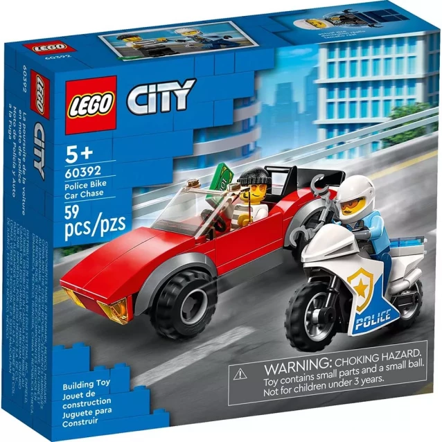 Конструктор LEGO City Переслідування автомобіля на поліцейському мотоциклі (60392) - 1