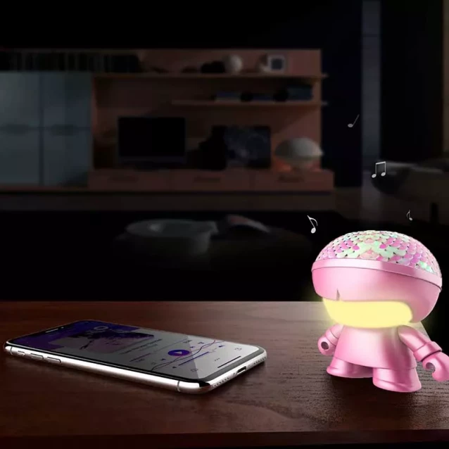 Акуст. сист. XOOPAR серии "Металлик"Mini XBOY(7,5 cm,роз,с пайет,Bluetooth,заряд.USB-каб, LED-подс) - 3