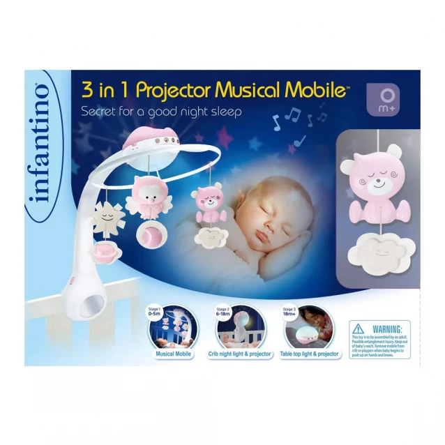 Мобиль музыкальный INFANTINO с проектором 3 в 1, розовый (004914I) - 2