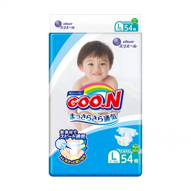 Подгузники GOO.N для детей 9-14 кг (размер L, на липучках, унисекс, 54 шт) - 1