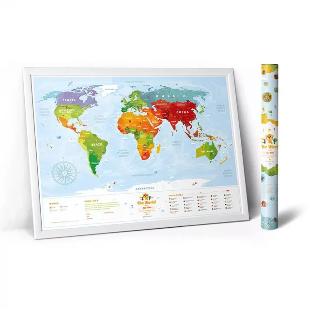 DREAM&DO Скретч карта світу "Travel Map Kids Sights" (тубус) - 1