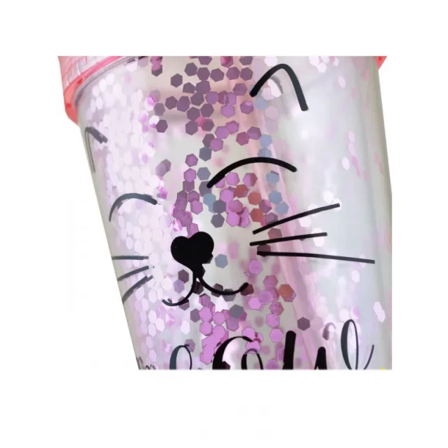 YES Тамблер-стакан с блескітками "Pink Cat", 450мл, з трубочкою - 3