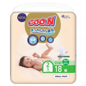 Підгузки GOO.N Premium Soft для дітей 4-8 кг (розмір 2(S), на липучках, унісекс, 18 шт) для малюків